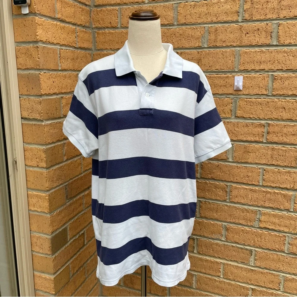 COUNTRY ROAD Blue Stripe Polo Shirt Size L Casual Beach Summer Going Out - Picture 1 of 7
